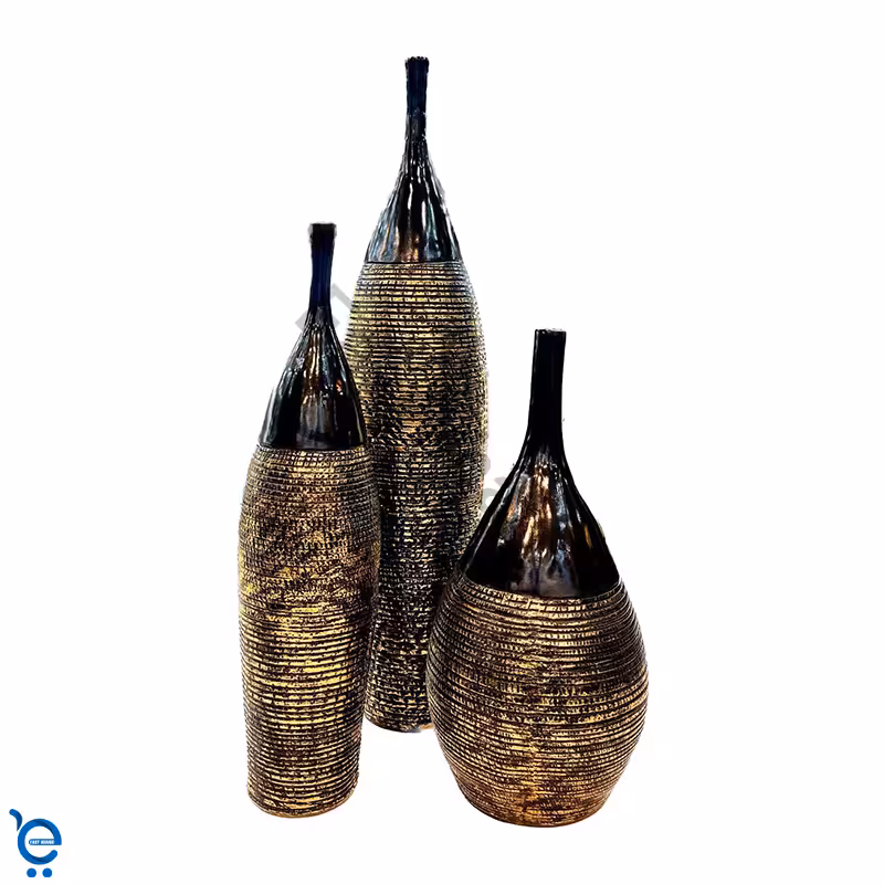 گلدان سه سایز مشکی طلایی
