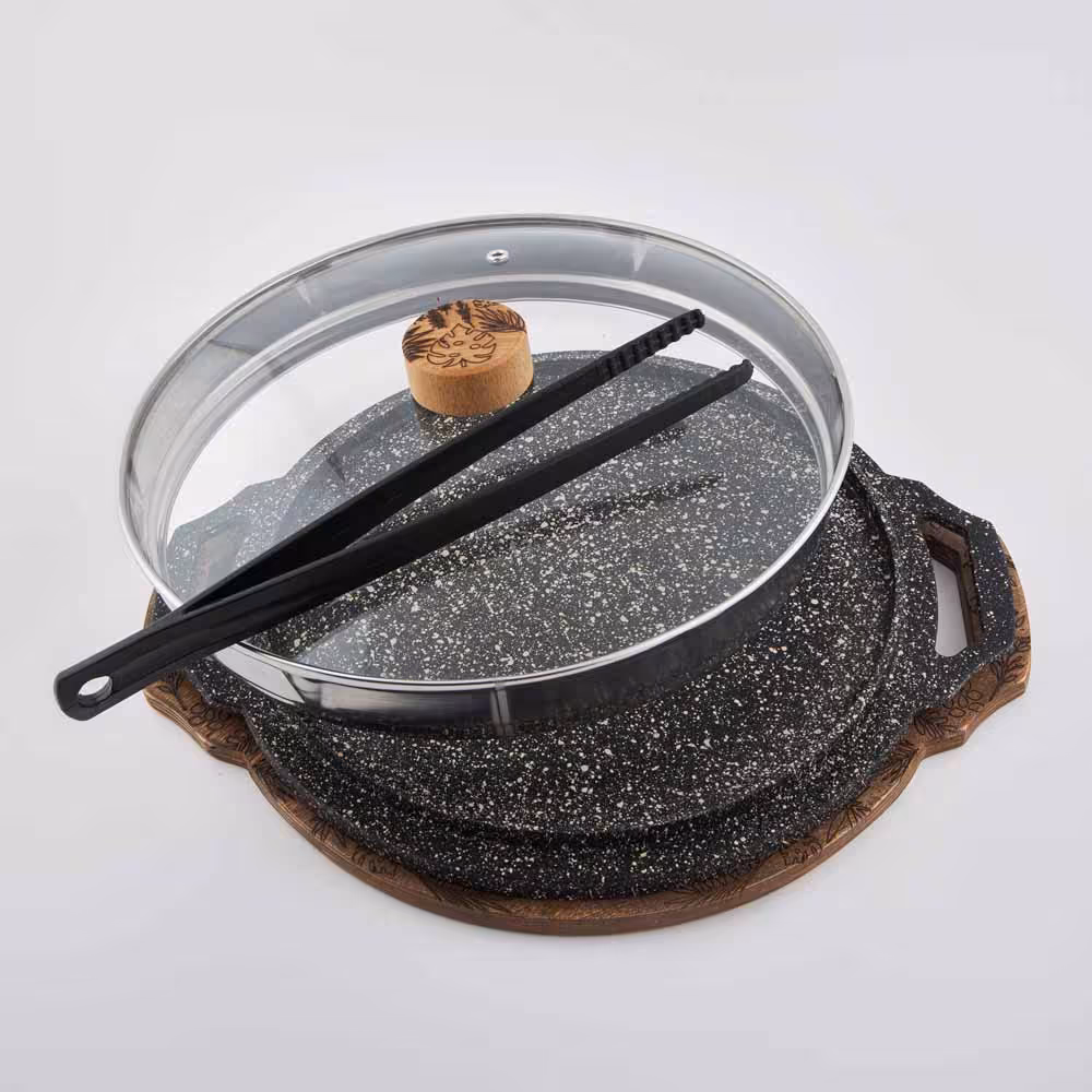 ست 3پارچه 26 چدنی با چوب طرح دار