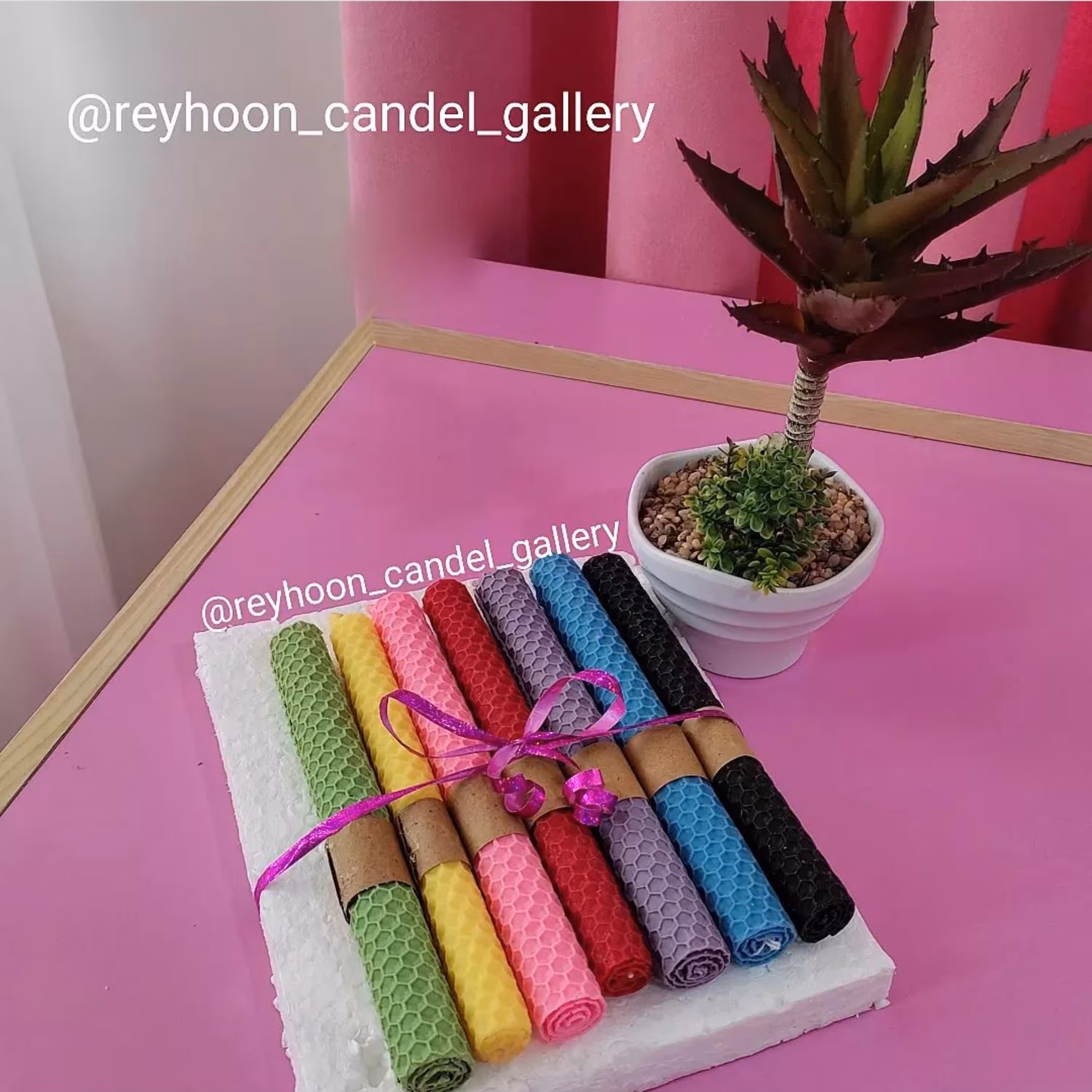 شمع موم عسل مدل مداد رنگی  7 رنگ ارتفاع 18 قطر یک ونیم