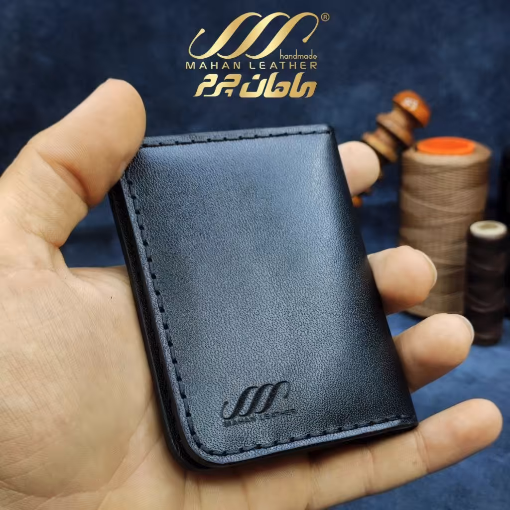 جا کارتی چرم طبیعی گاوی  دست دوز  ( مشکی )