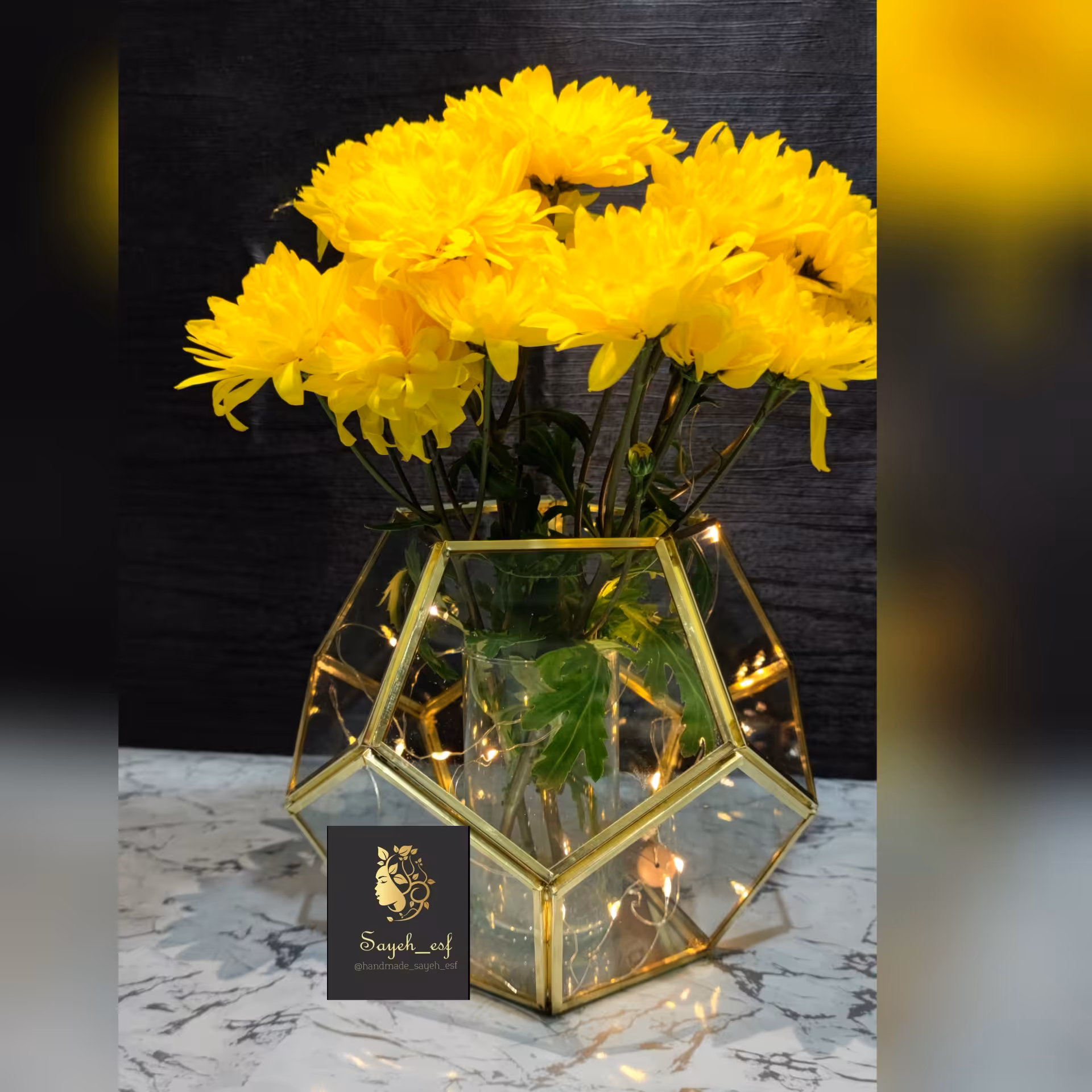 گلدان (تراریوم)پنج ضلعی شیشه برنجی 