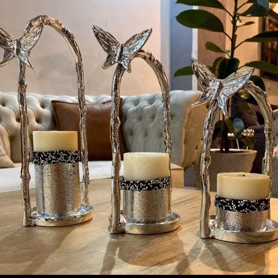 ست سه تایی شمعدان  پروانه جنس آلومینیوم 