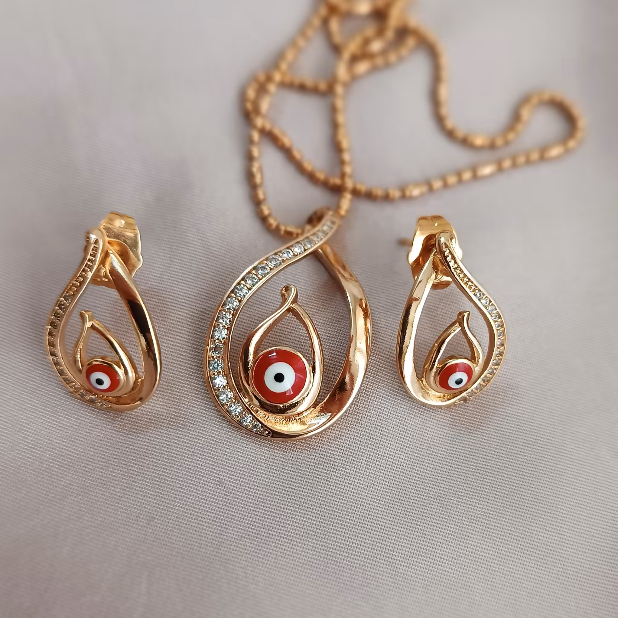 نیم ست نگین دار مارک شوپینگ استیل رنگ ثابت 