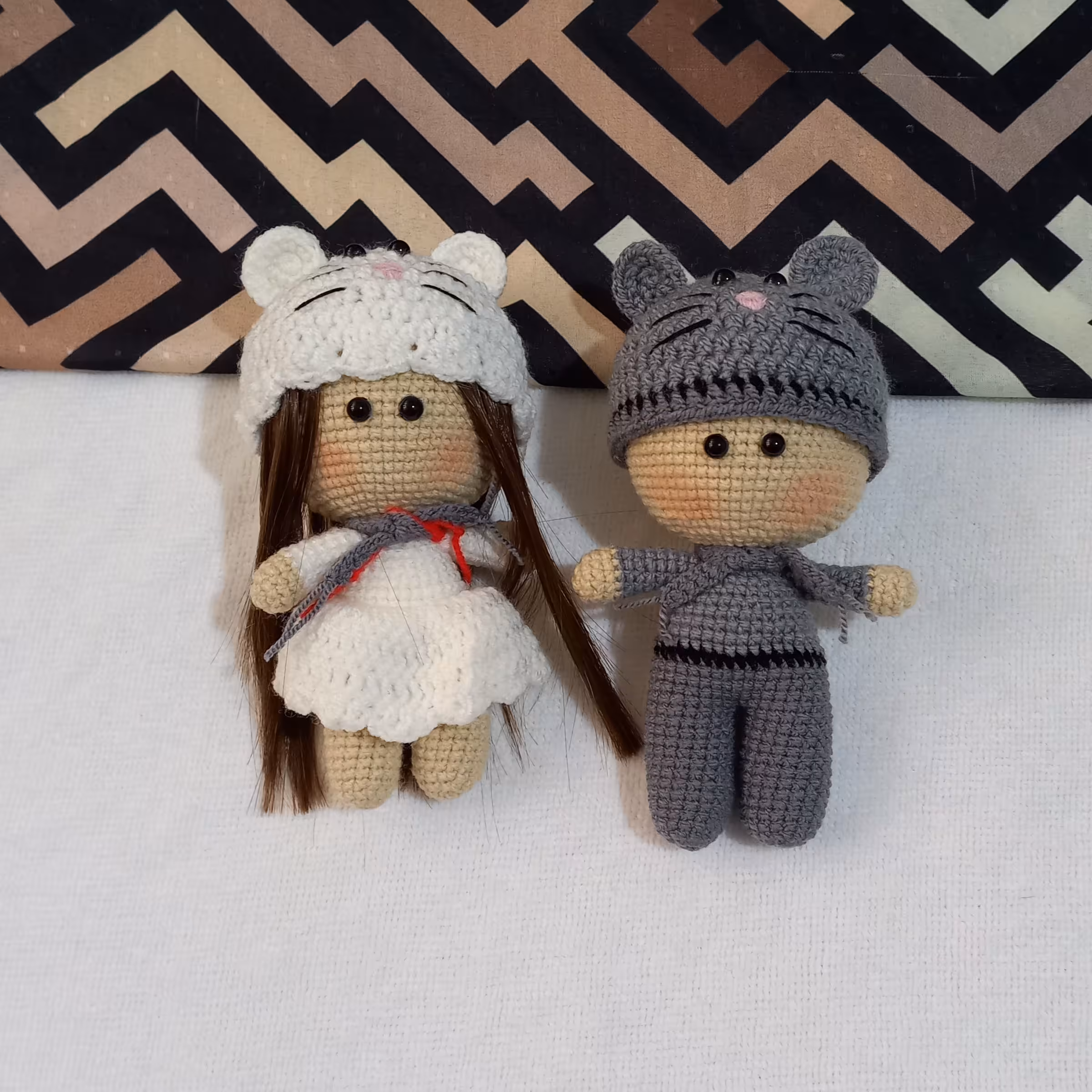 عروسک بافتنی ست دختر و پسر 13 سانتی عروسک دستباف پک دو عددی