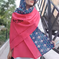 شال نخ هندی دستدوز  صورتی