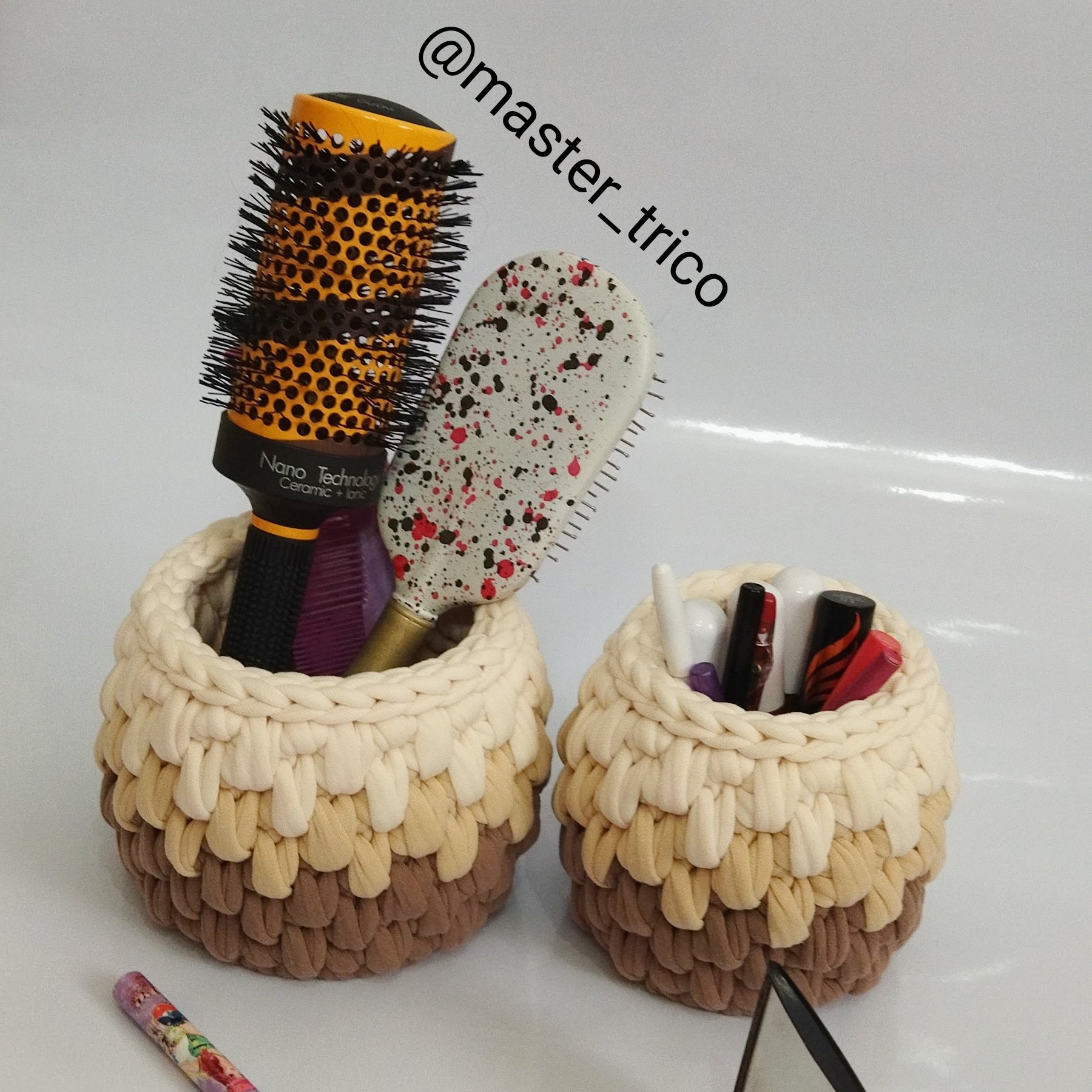 جابرسی و جای براش جا مدادی جاشونه ای تریکوبافی نظم دهنده لوازم آرایش سبد یا باکس تریکویی از غرفه انواع ست تریکو