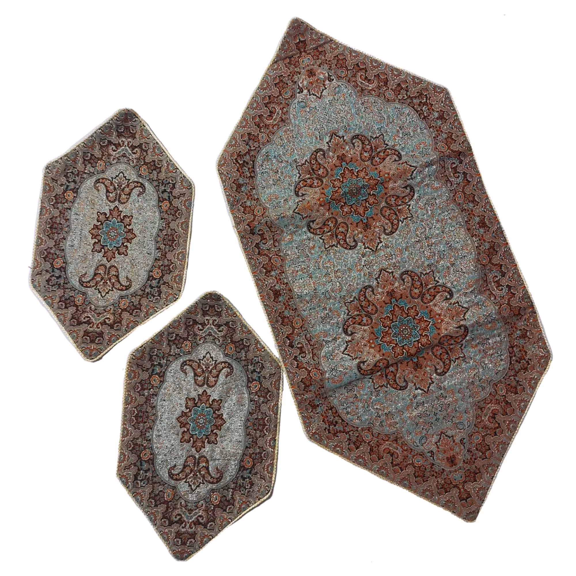 رومیزی ترمه خاتم یزد با تراکم بالا                            سرویس 3تکه فروشگاه صنایع دستی و تزئینات خانگی انواع رومیزی