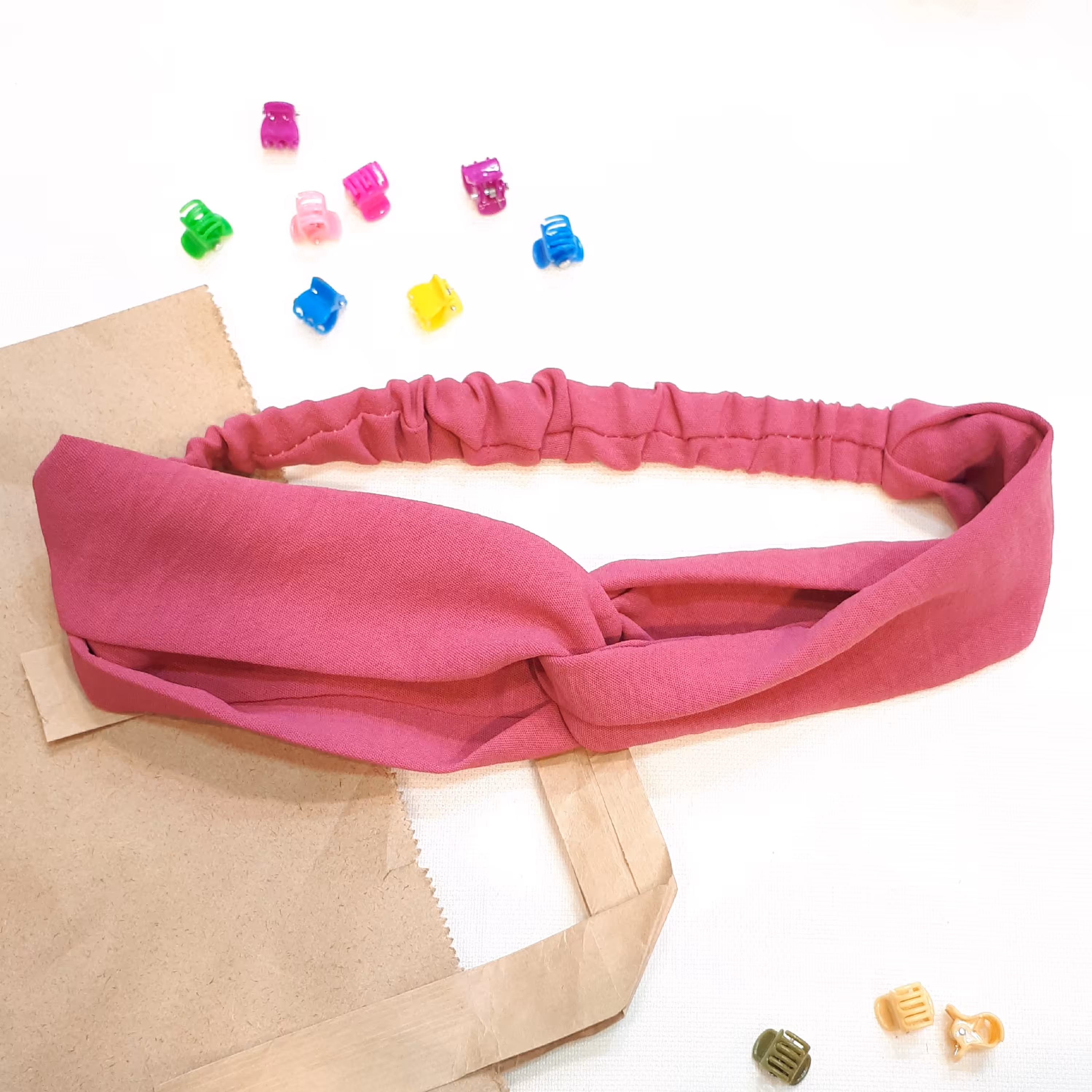 هدبند پارچه ای ( تل کشی ) رنگ سرخابی 