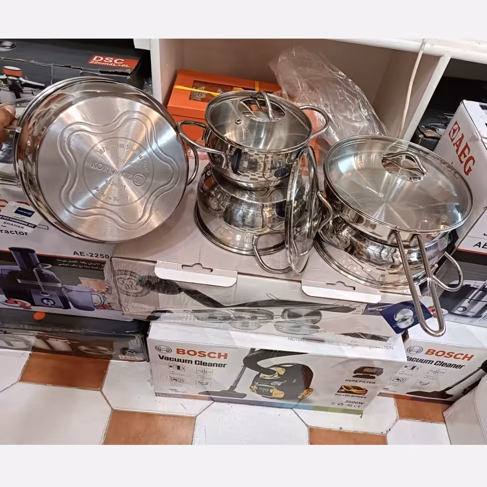 سرویس قابلمه استیل کرکماز ترکیه9 پارچه در شیشه ای ارسال رایگان 