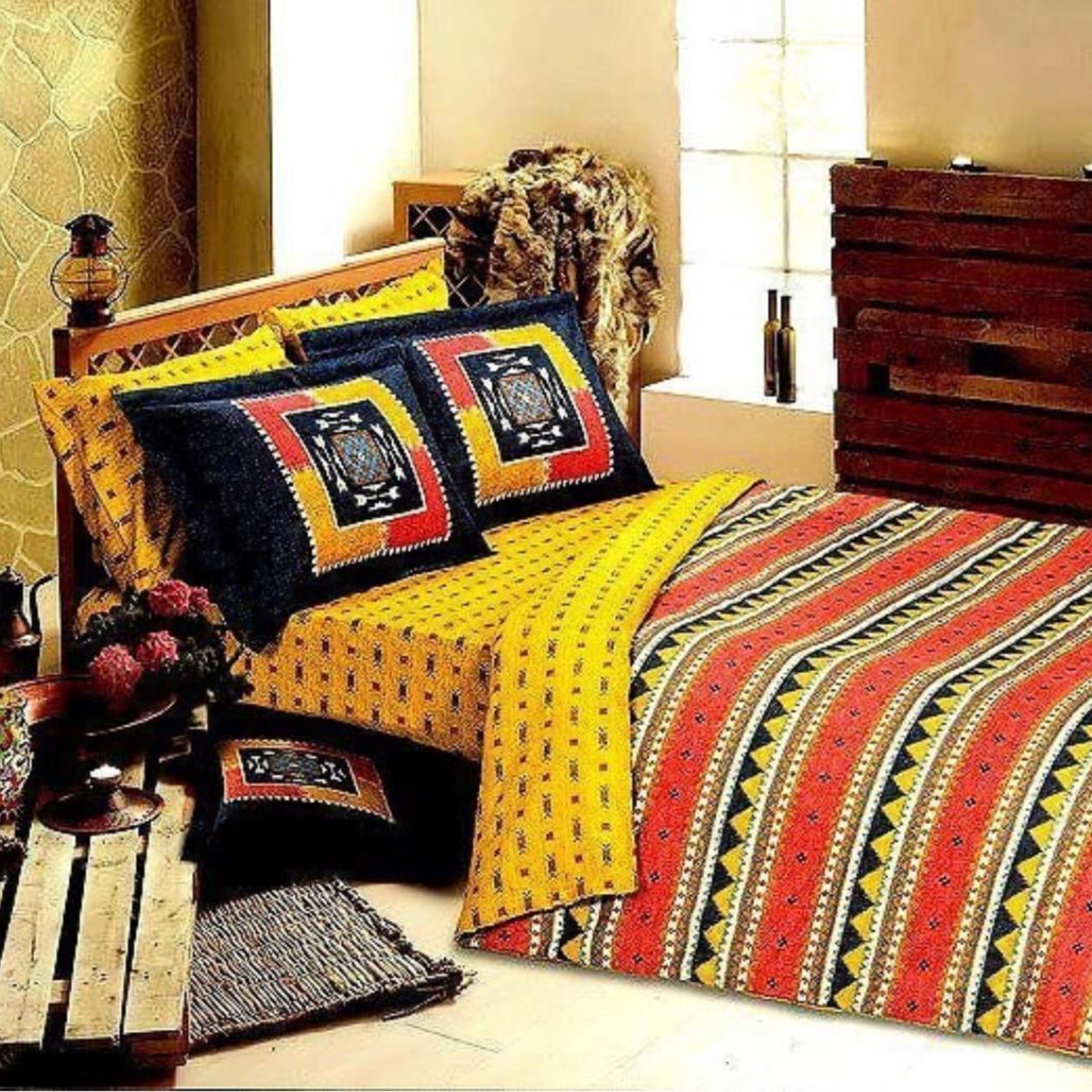ست لحاف دونفره 4تکه کتان طرح گبه