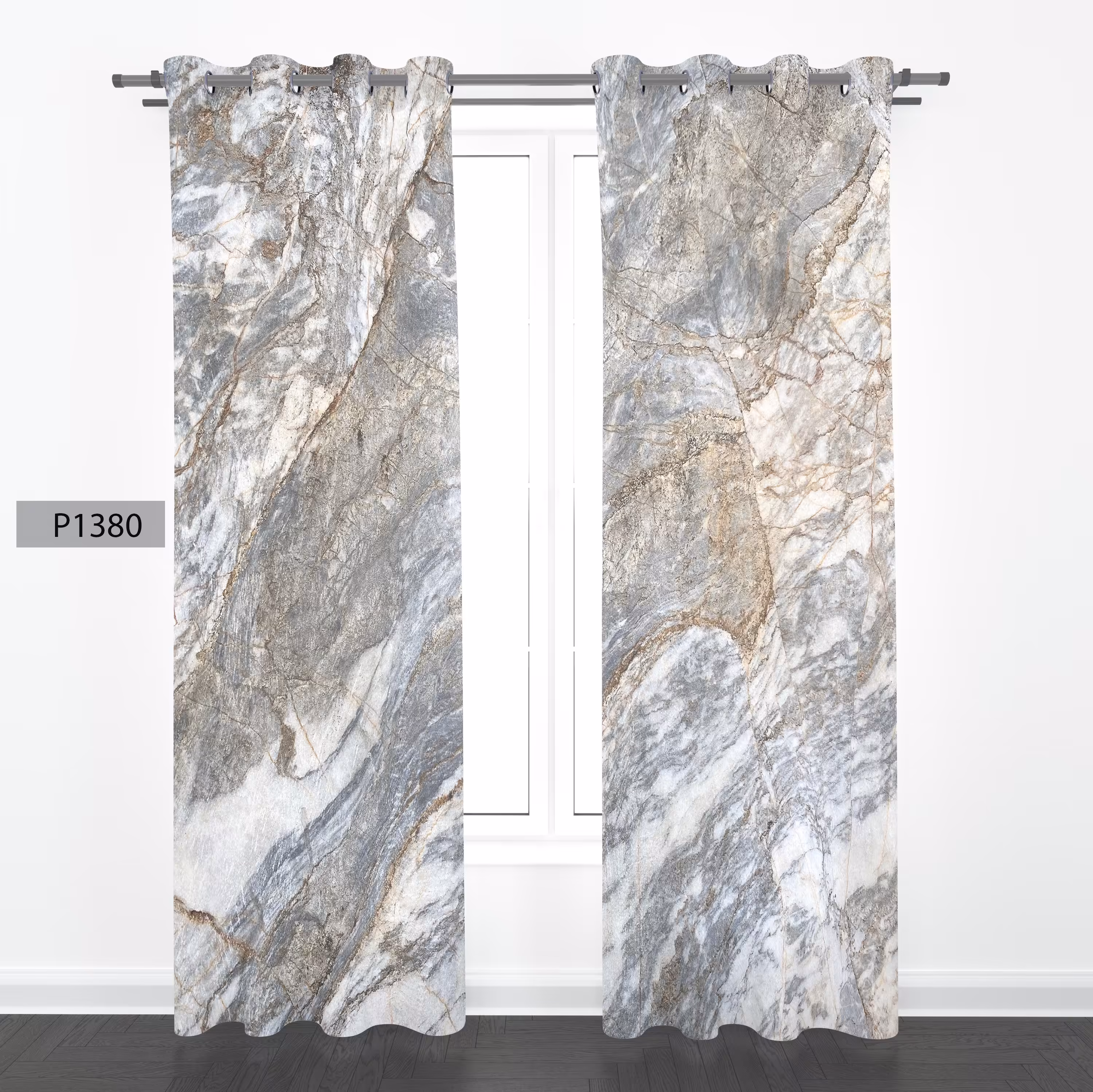 پرده هازان چاپی دوقواره دوخته شده پانچ شده هر قواره عرض 140ارتفاع 190 کد1380