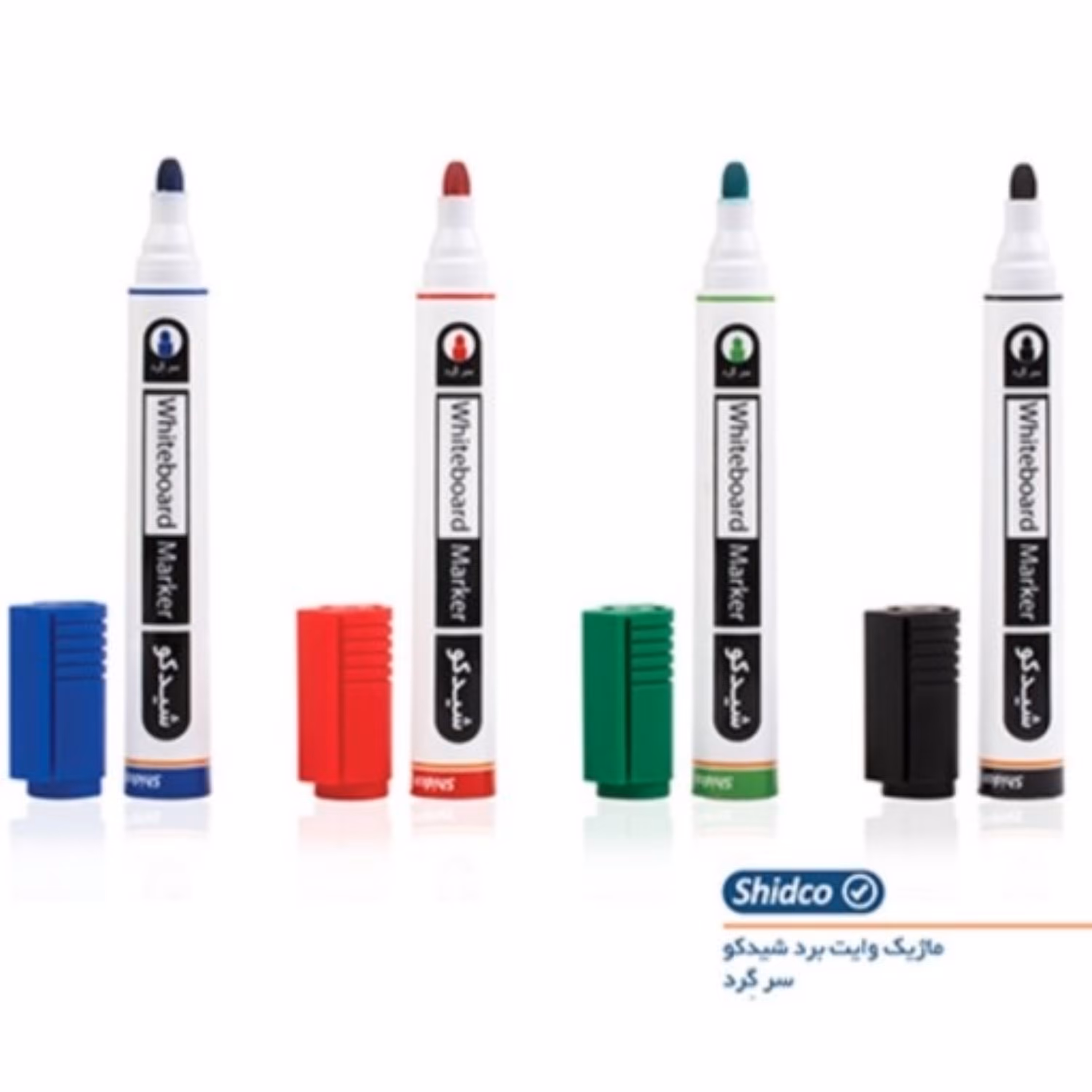 ماژیک وایت برد شیدکو سرگرد رنگ آبی قرمز مشکی سبز پک 4 عددی