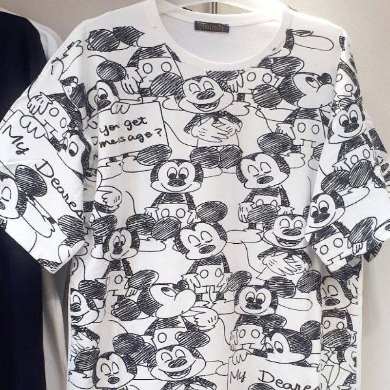 تیشرت پنبه سفید مشکی تمام چاپ