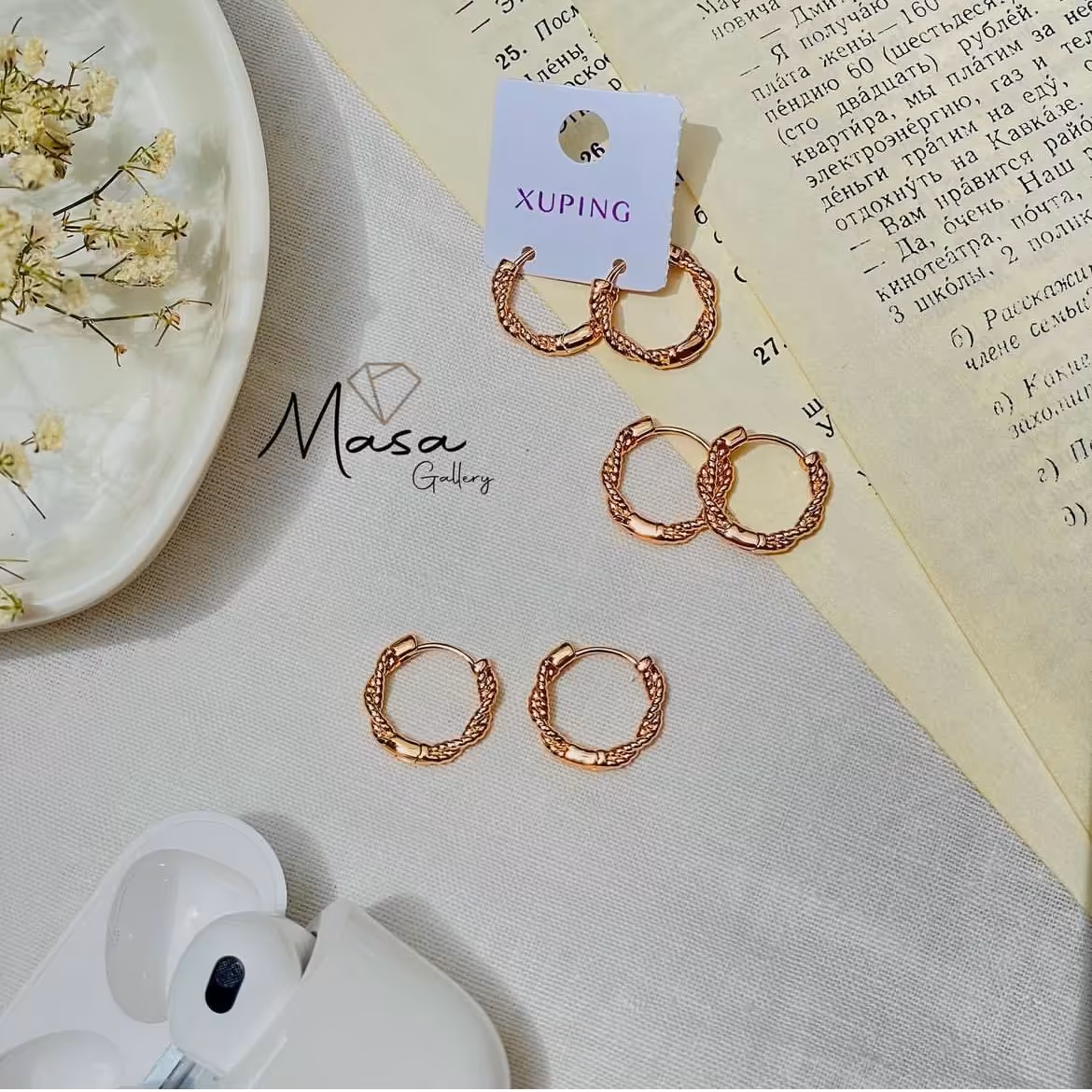 گوشواره حلقه ای ژوپینگ طرح طنابی طلایی