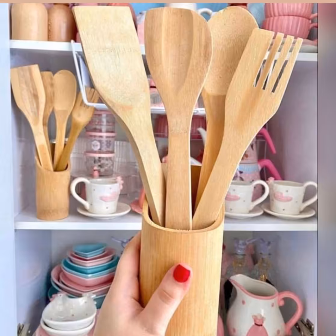 ست قاشق چوبی استند دار