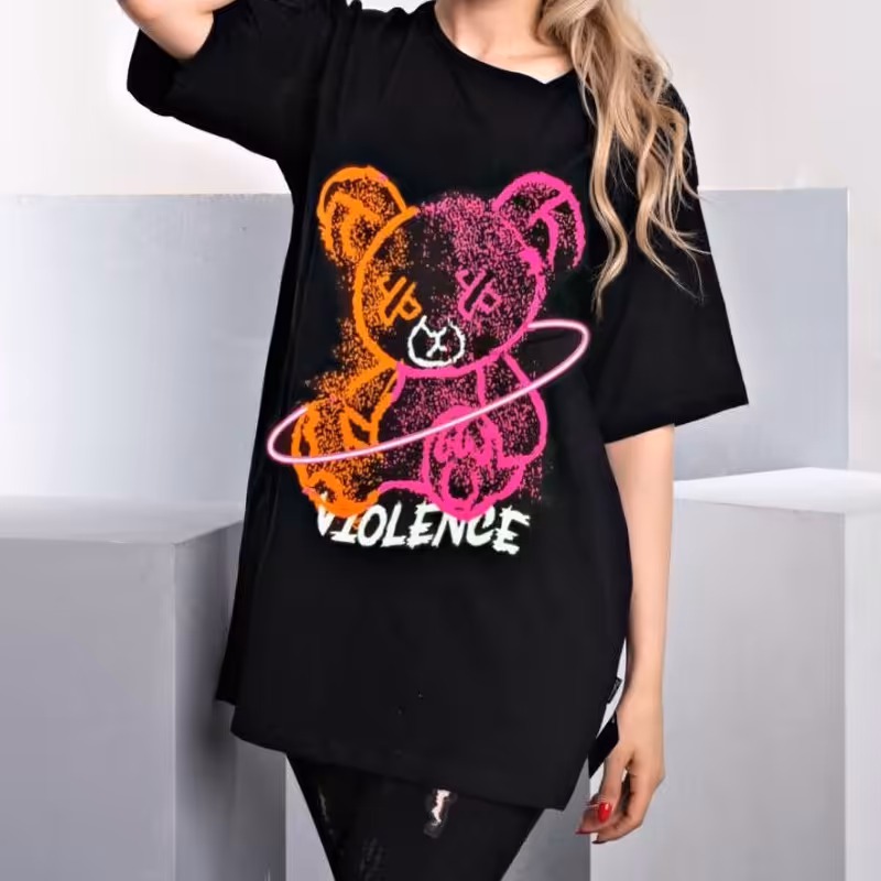 تیشرت لانگ چاپ تدی فضایی