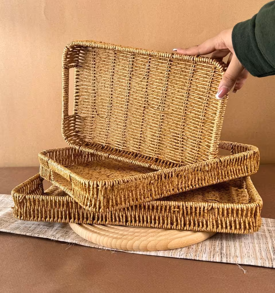 ست سینی سه عددی حصیری مدل مستطیلی