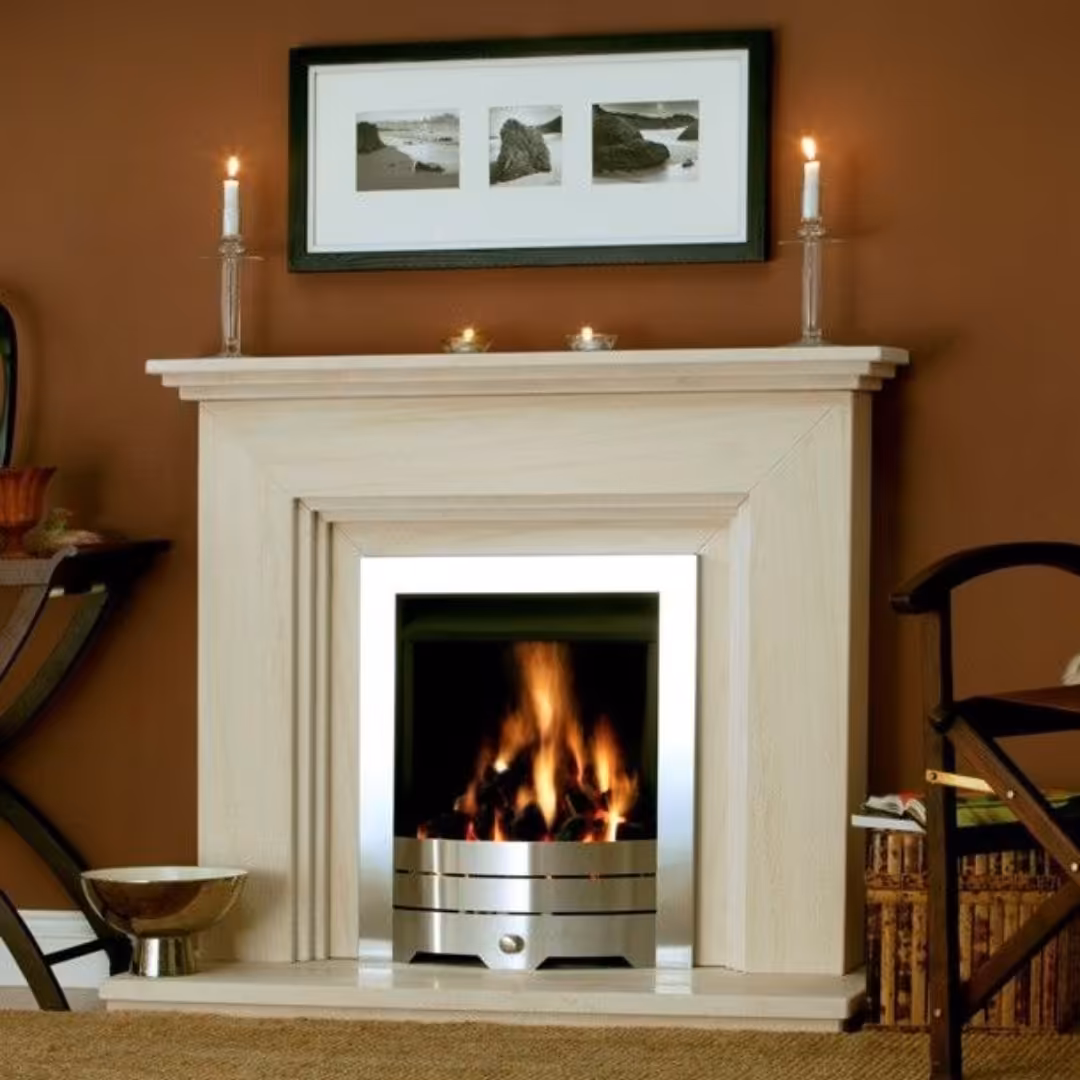 شومینه گازی فریم استیل دارای پک اتصالات و هود شیک و ساده  