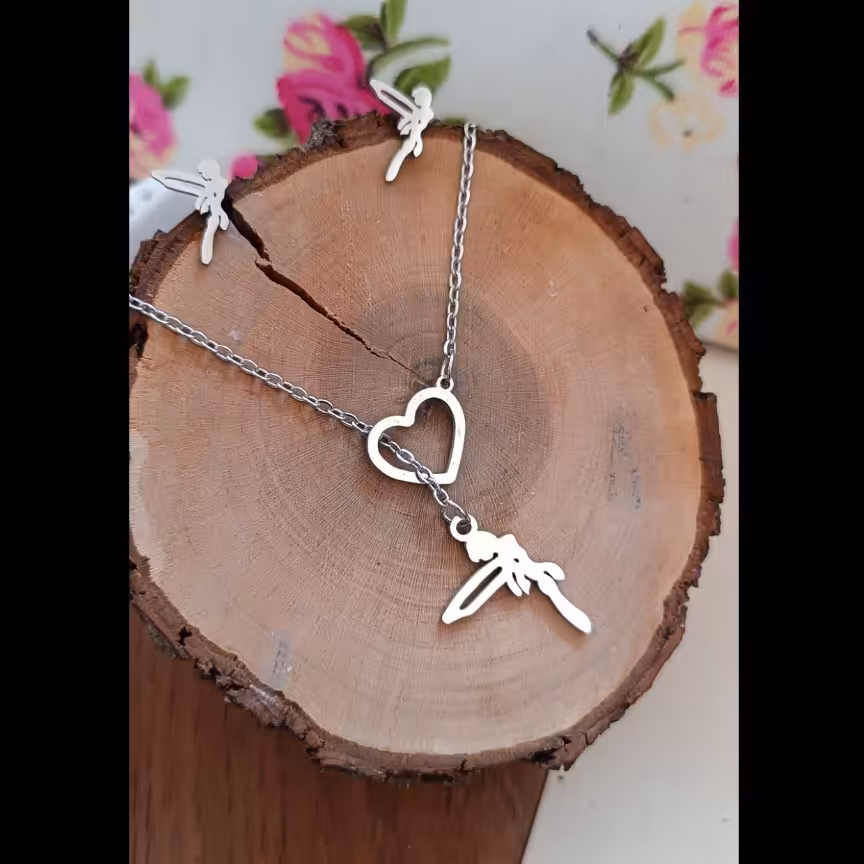 نیم ست نقره ای رنگ ثابت کیفیت مناسب طرح فرشته(کد 95)