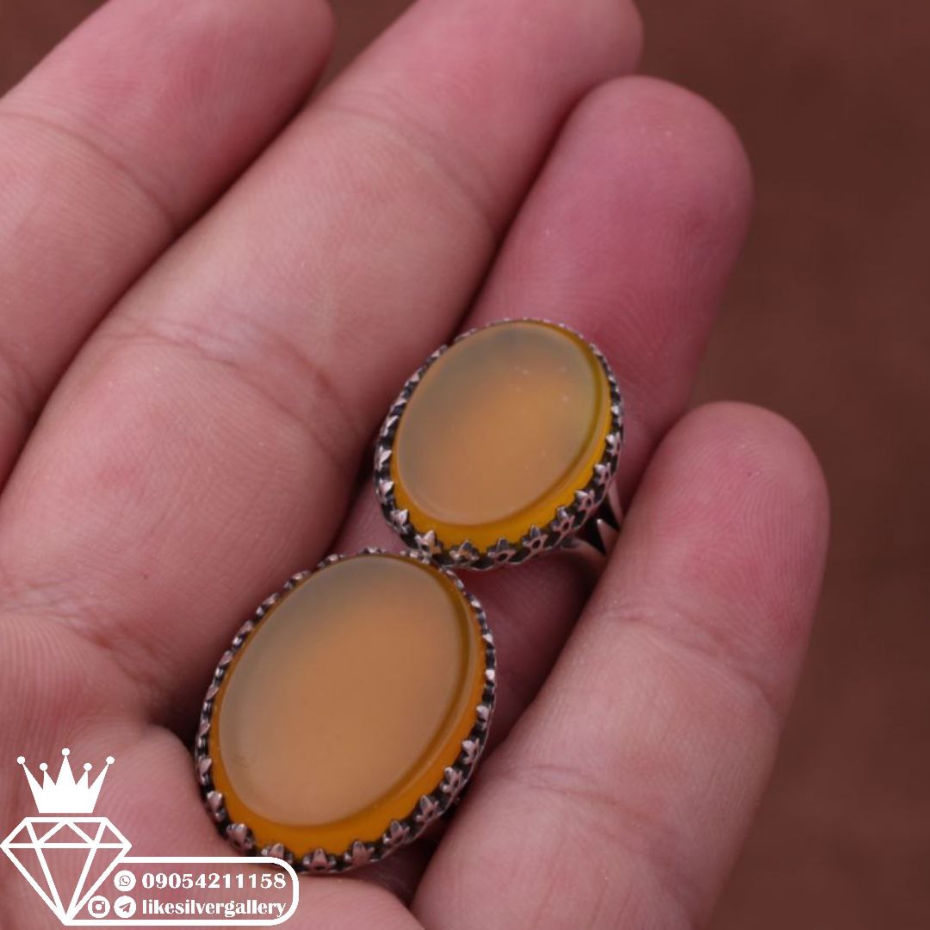 ست عقیق زرد حکاکی دلخواه وزن 21.6گرم ارسال رایگان