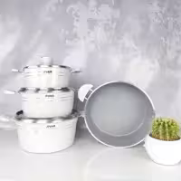 سرویس قابلمه7 پارچه  ارکیده طرح چدن دسته رنگی  ژیوار(استخونی)