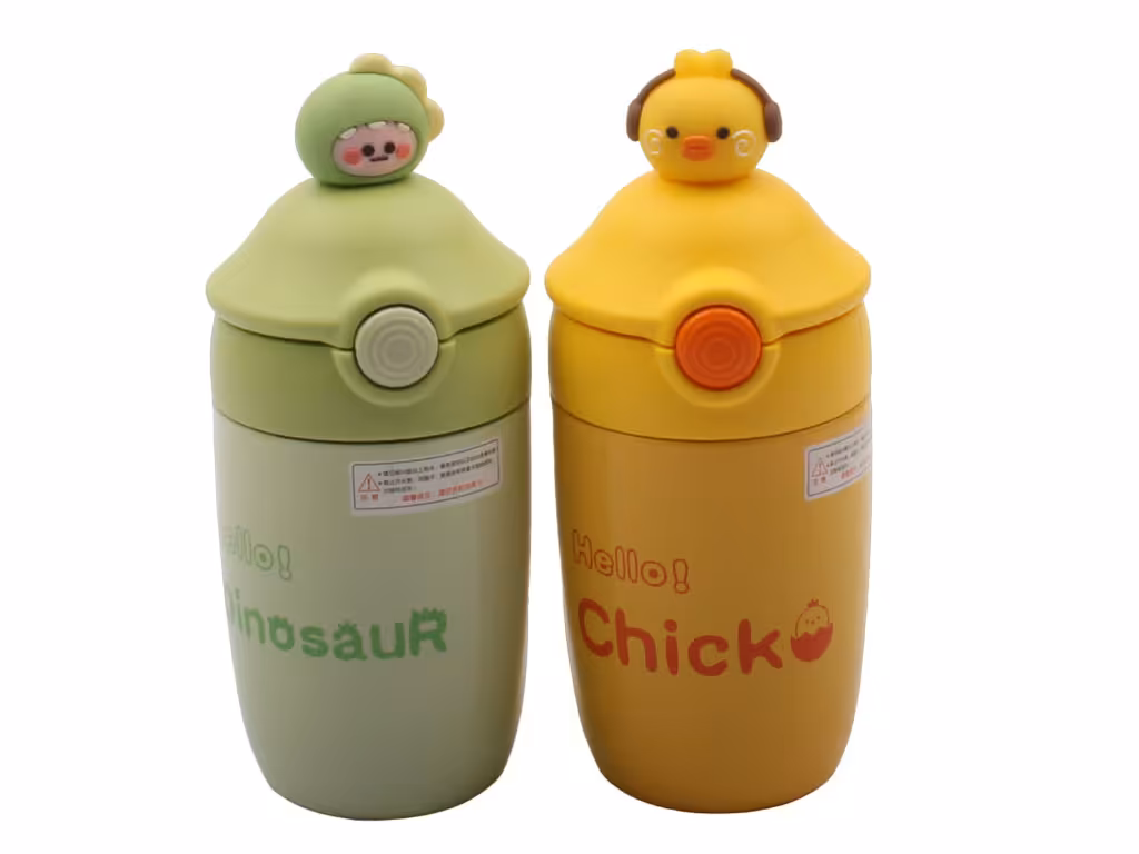 قمقمه استیل نی دار درب عروسکی حجم 320 میلی لیتر