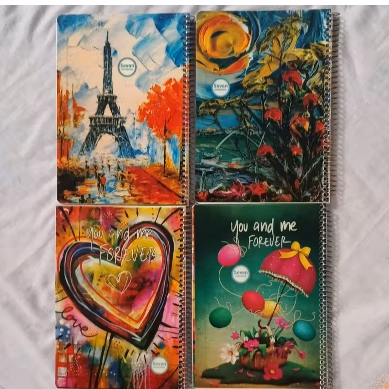 دفتر سیمی 100برگ خط دار طلقی طرح دار و تک رنگ دفترمشق