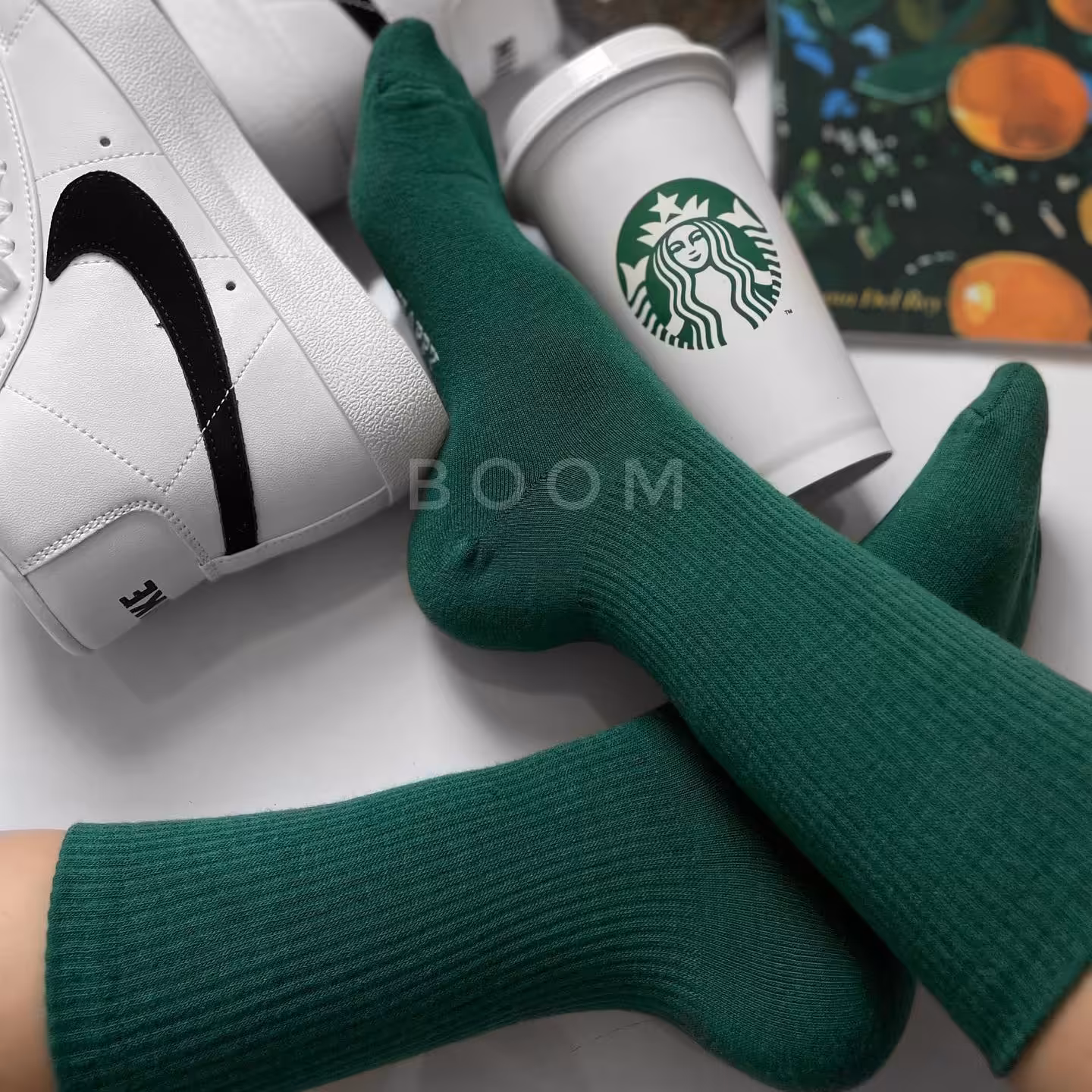 جوراب ساقدار ساده سبز