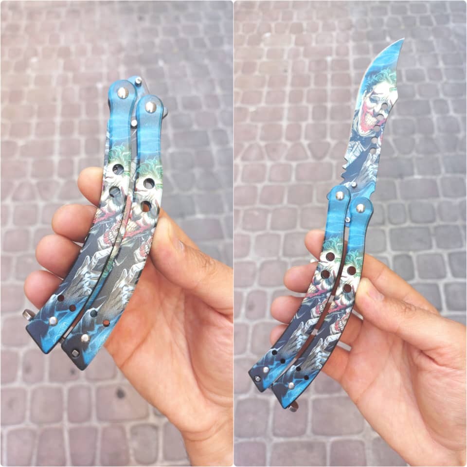 چاقو پروانه ای تاشو طرح دار مناسب ورزشکاران چاقو چاقو