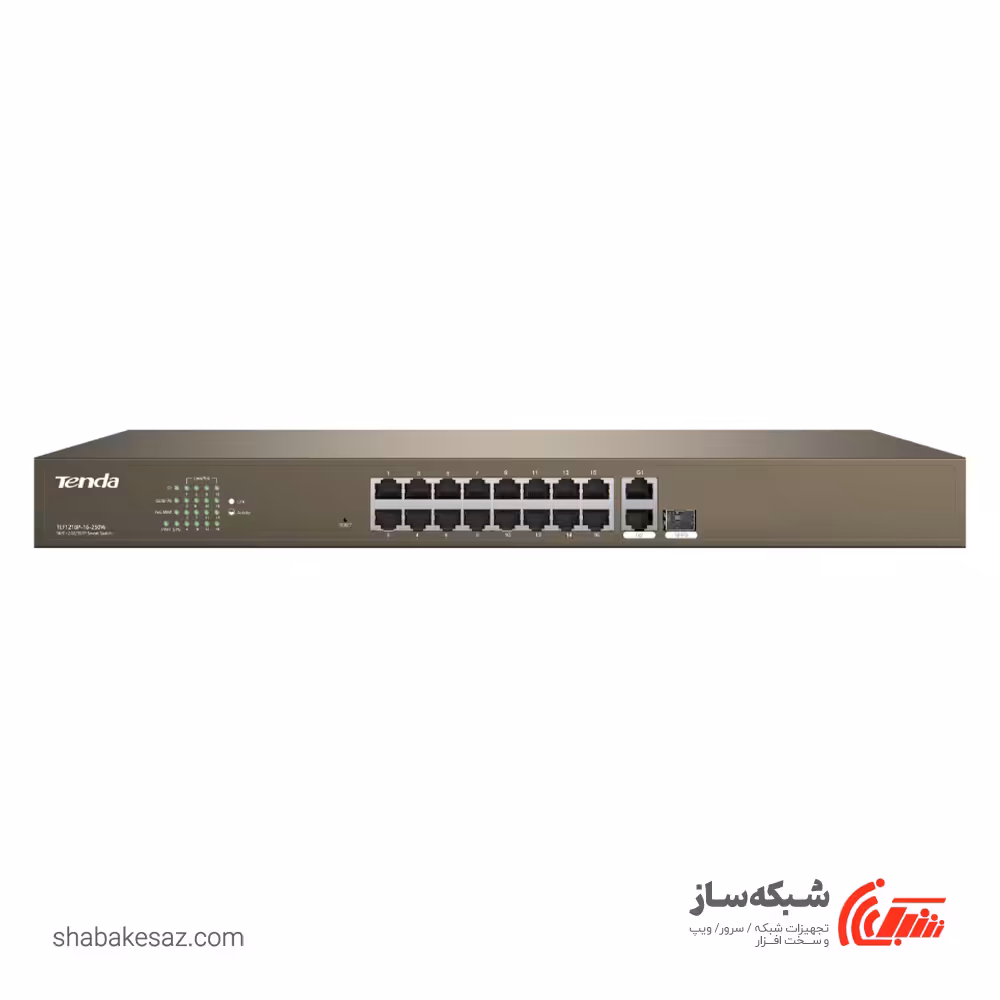 قیمت و خرید سوئیچ تندا Tenda TEF1218P با 16 پورت 10/100Mbps POE 250W با 2 پورت 10/100/1000Mbps - شبکه ساز