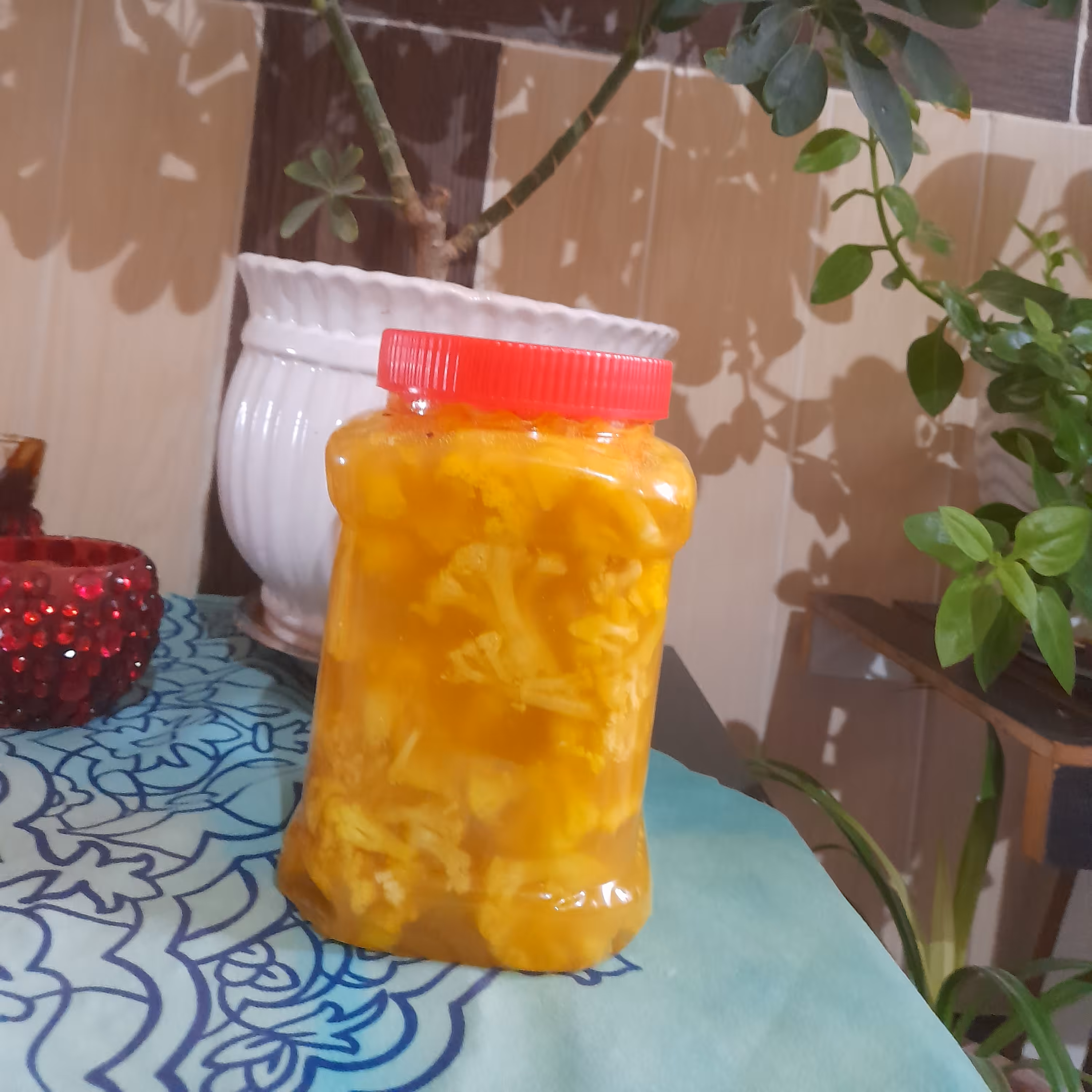 ترشی گل کلم با طعم موسیر تهیه با سرکه سیب خانگی 