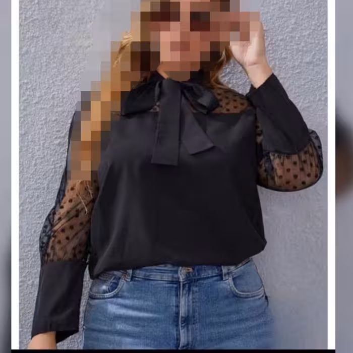 شومیز آستین تور  کراواتی تک رنگ مشکی فری سایز ارسال رایگان