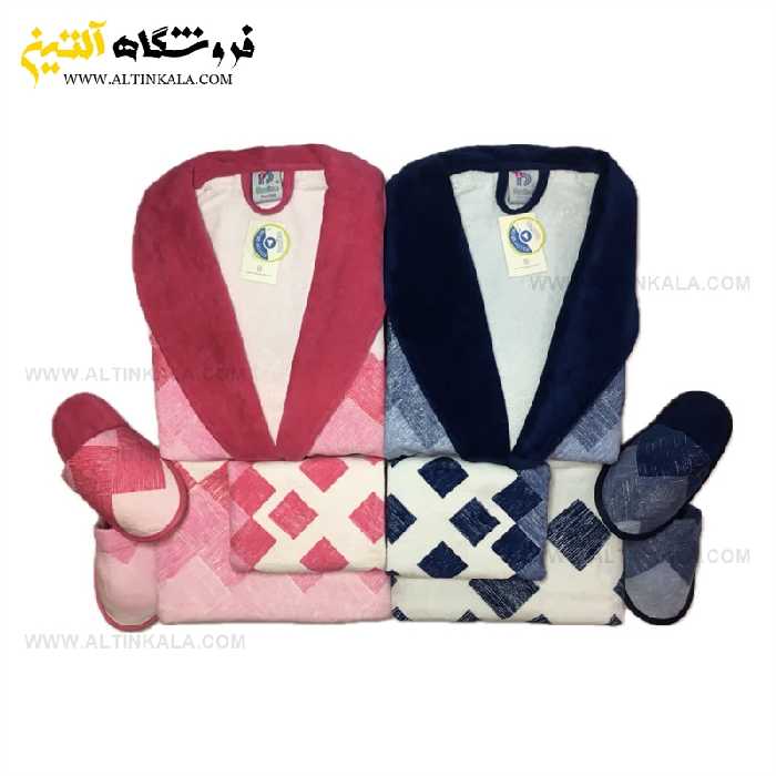 سرویس حوله عروس و داماد 10تکه طرح سورن سرمه ای – سرخابی پودایران