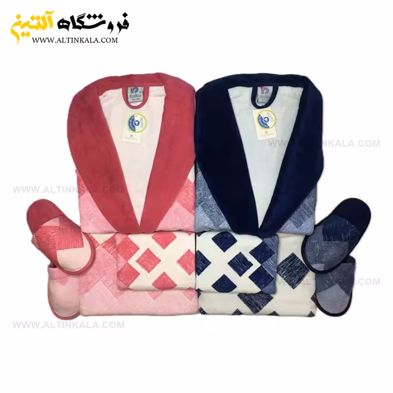 سرویس حوله عروس و داماد 10تکه طرح سورن سرمه ای – سرخابی پودایران