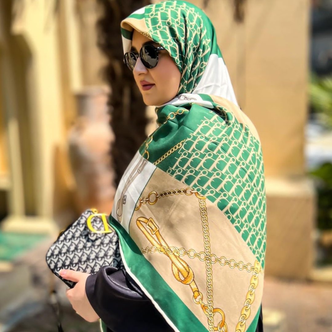 روسری مجلسی نخی شیک دوردست دوز سبز خوش رنگ ارسال رایگان