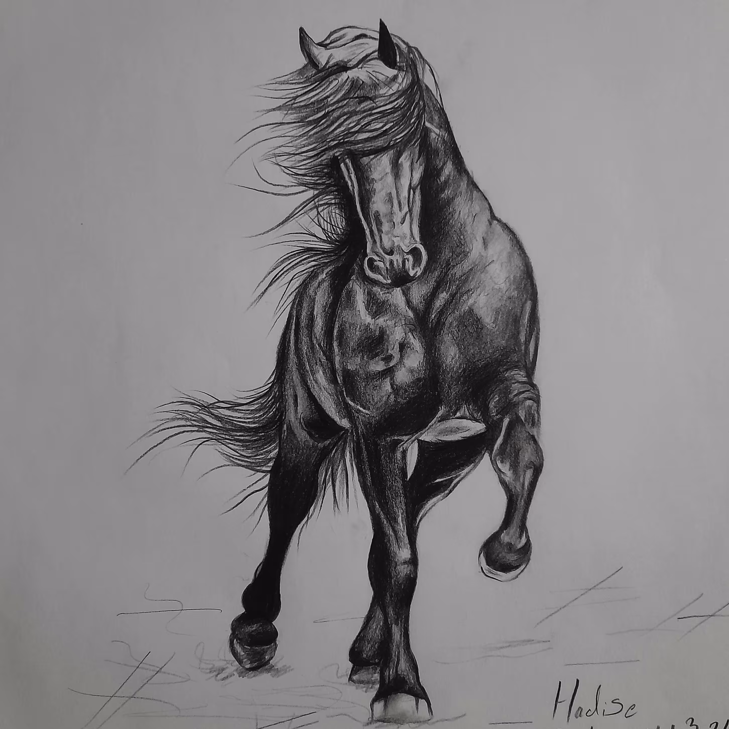 سفارش چهره تابلو طراحی با مداد تصویر اسب 