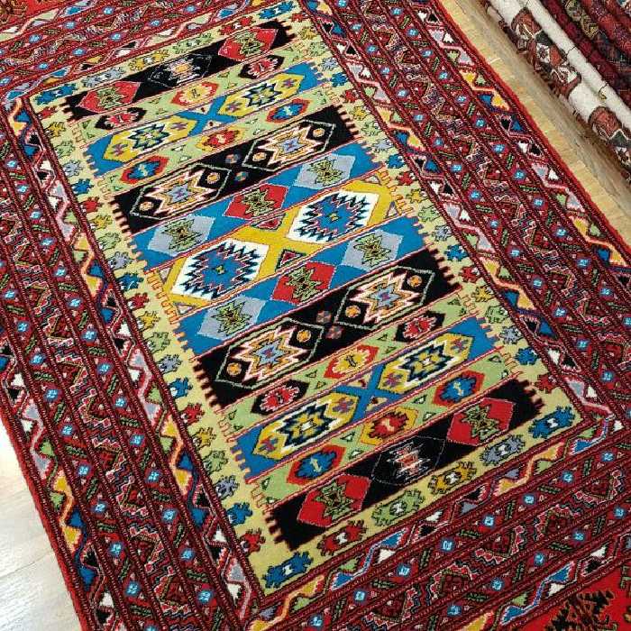 قالیچه دستبافت ترکمن  اعلا، 3متری ، طرح اورتمن،ارسال رایگان، پشم.