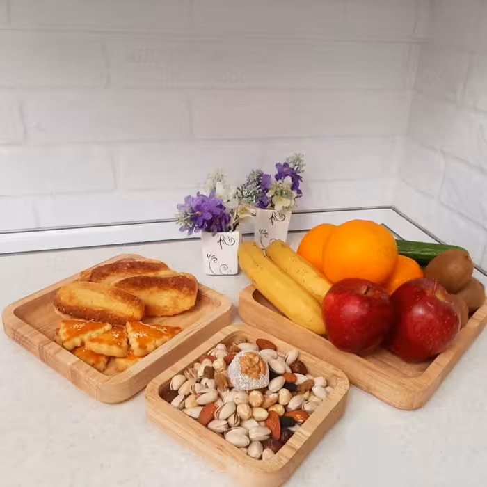 ظرف سرو مربعی 3 تیکه چوب را بر