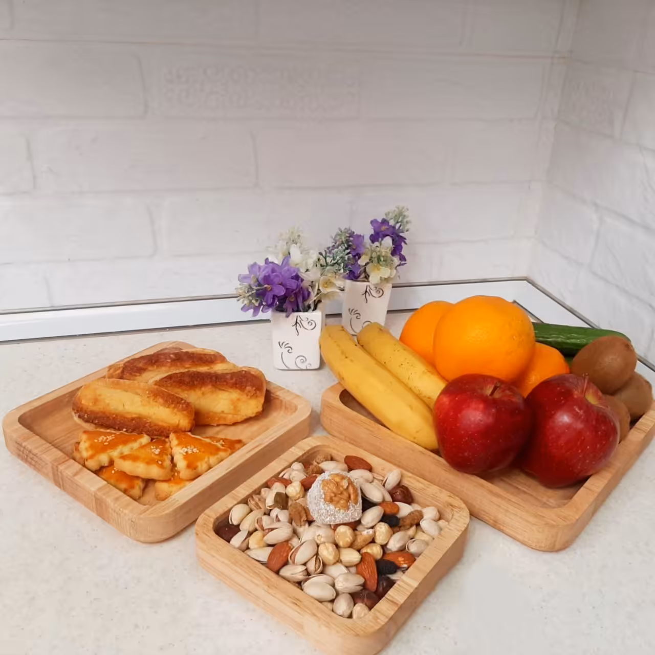 ظرف سرو مربعی 3 تیکه چوب را بر