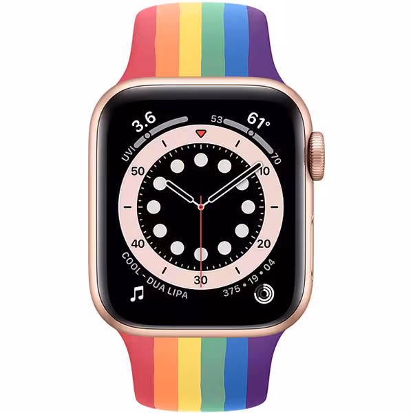 سری 6 آلومینیوم 40 میلیمتری زنانه قاب طلایی با بند اسپرت رنگین کمانی - Hiapple.ir