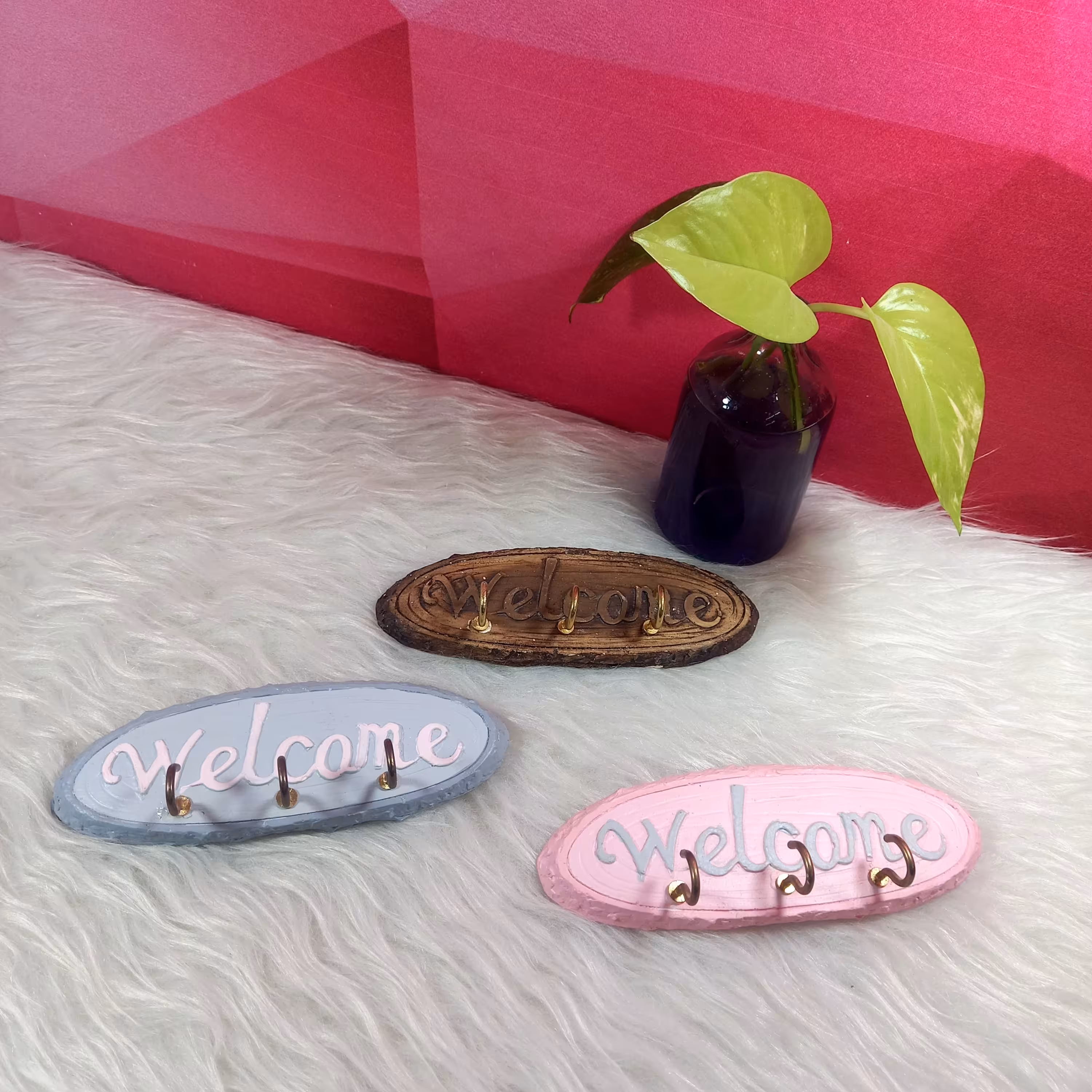 جاکلیدی دیواری خوش آمدید-جاکلیدی Welcome-جاکلیدی پلی استر-جاکلیدی فانتزی-گلدونه