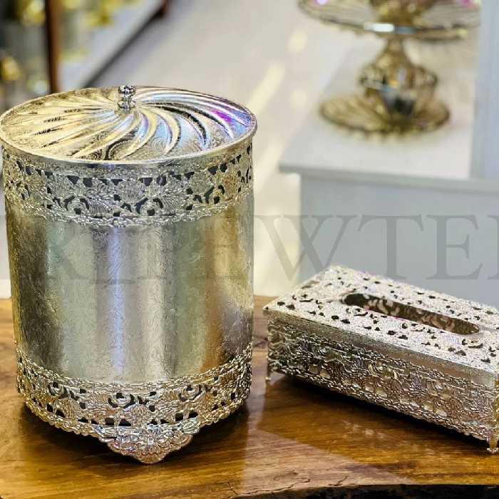 سطل و دستمال  گل میخک نقره ای 