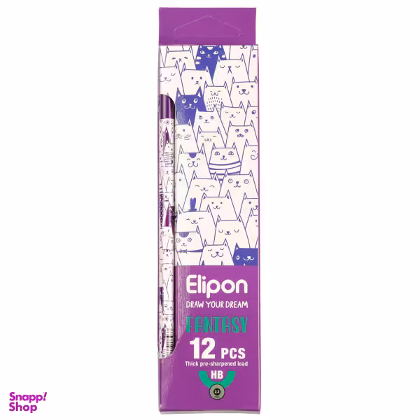 مداد مشکی الیپون (Elipone) مدل فانتزی گرد کد 8101112 بسته 12 عددی