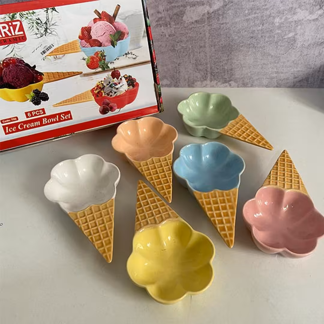 بستنی خوری سرامیکی رنگی 6عددی مارک باریز