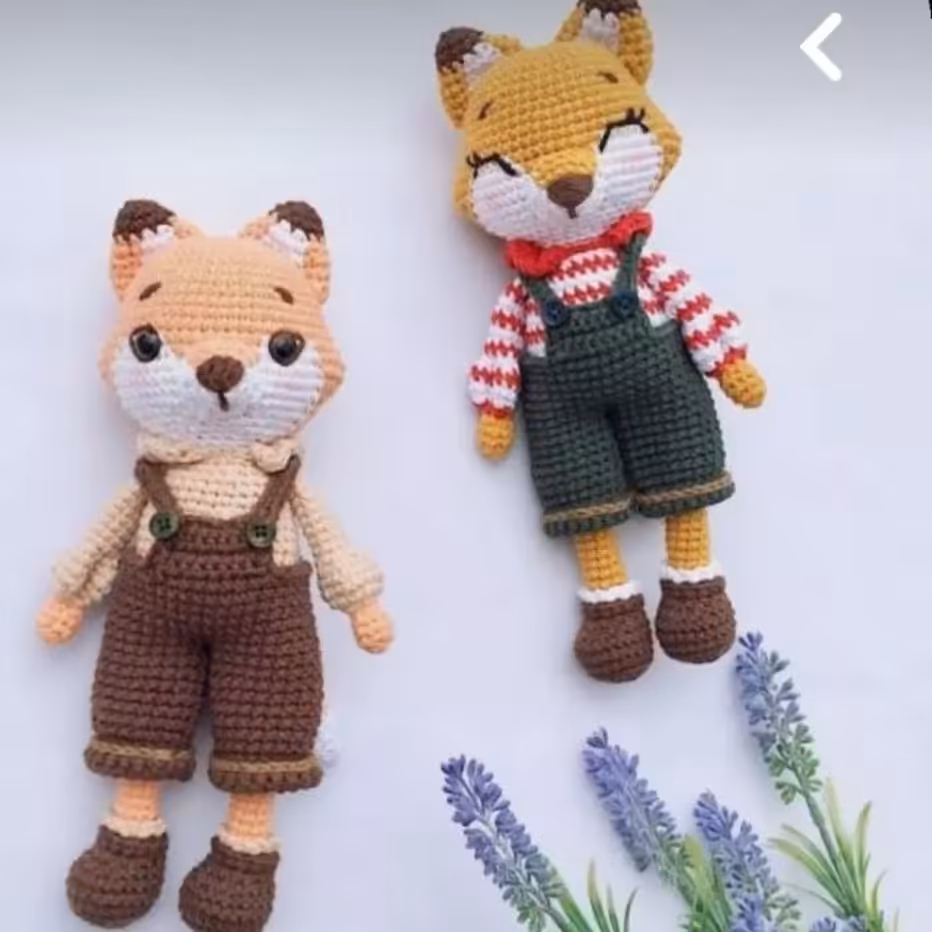 عروسک بافتنی آقا و خانم روباه عروسک دستبافت عروسک بافتنی روباه
