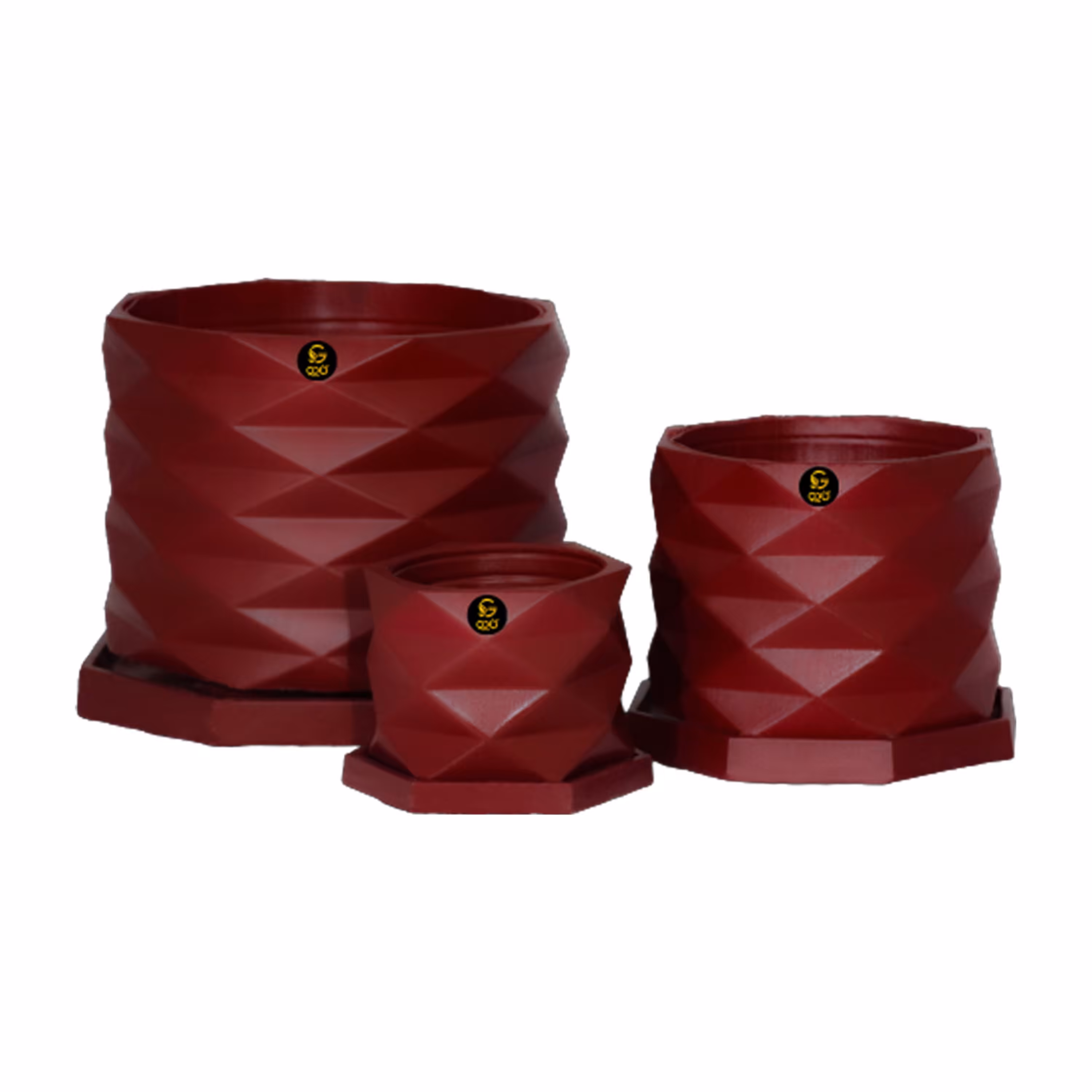 مجموعه سه عددی گلدان سیمانی مدل الماس کد B130 با رنگ قرمز