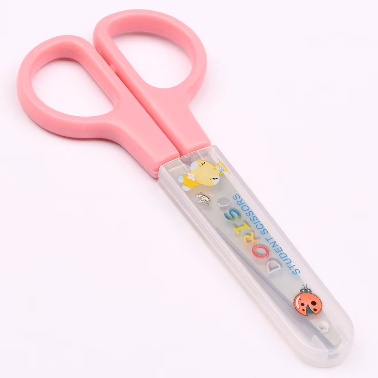 قیچی غلاف دار تیغه فلزی مناسب کاغذ ، مقوا و... در رنگ صورتی سبز آبی بنفش 