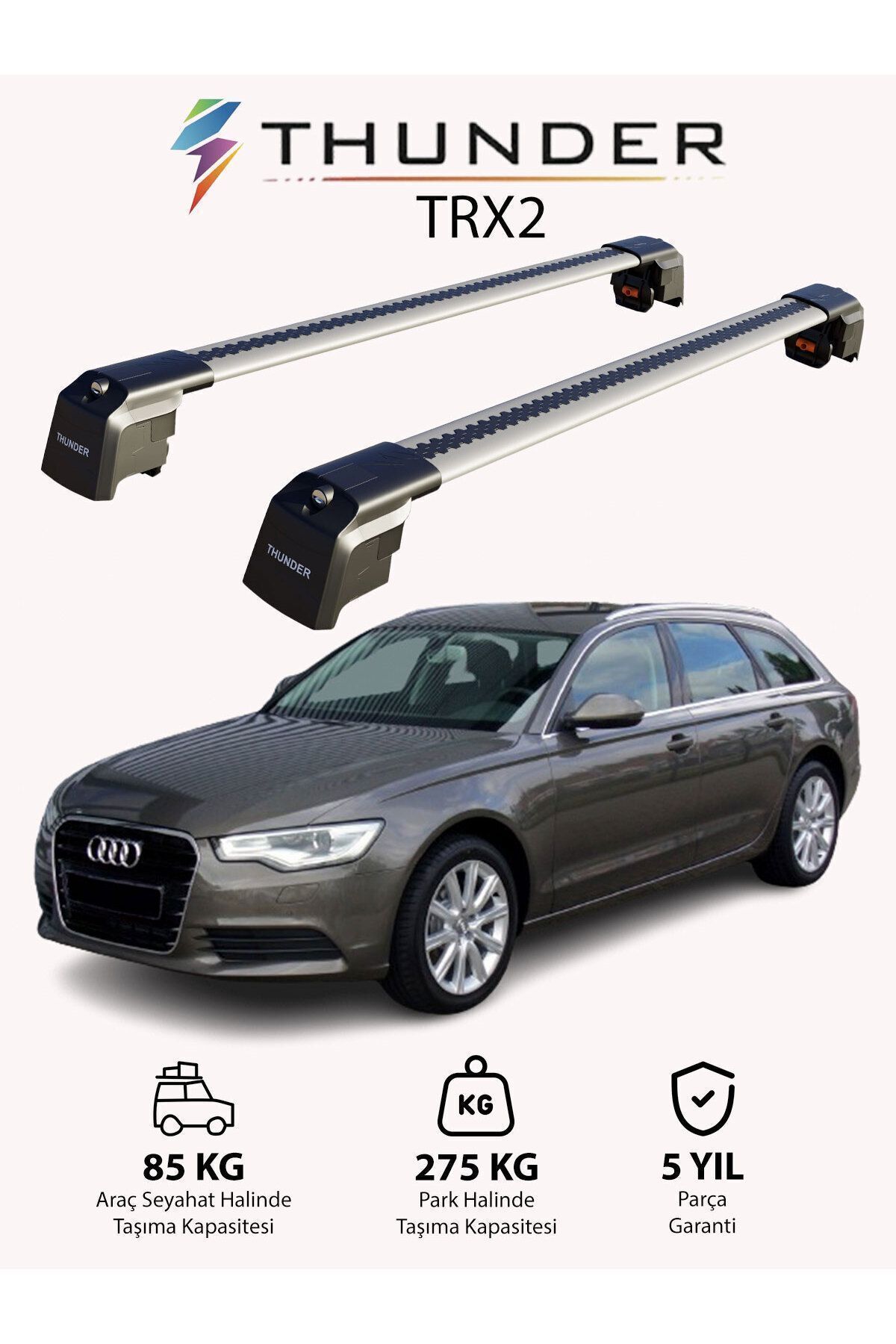 نوار محافظ خودرو خاکستری AUDI A6 AVANT 2011 2018 TRX2 CARRIER قفل جستجوی دریای حامل سقف Thunder