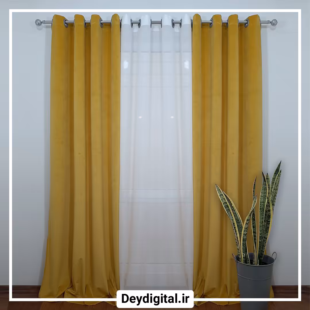 پرده مخمل ضخیم کالیفرنیا رنگ زرد خردلی KM974