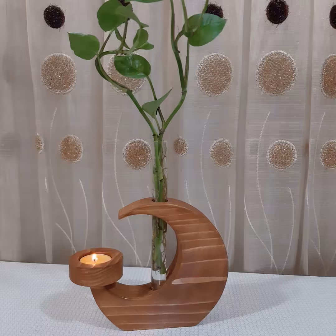 گلدان چوبی همراه جاشمعی